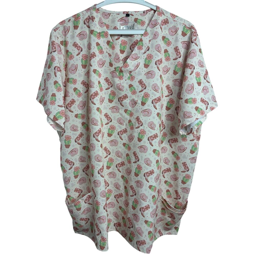 REVEL Women’s Size 3X Short Sleeve Scrub Top Western Coastal Cowgirl Stretch